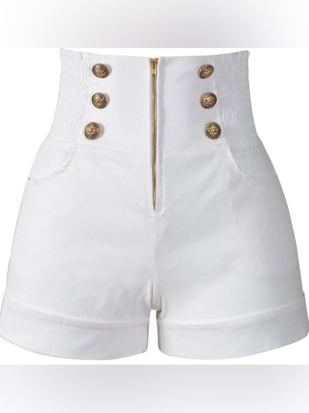 Penelope Vintage White High Waist Pinup Rockabilly Shorts - Size S